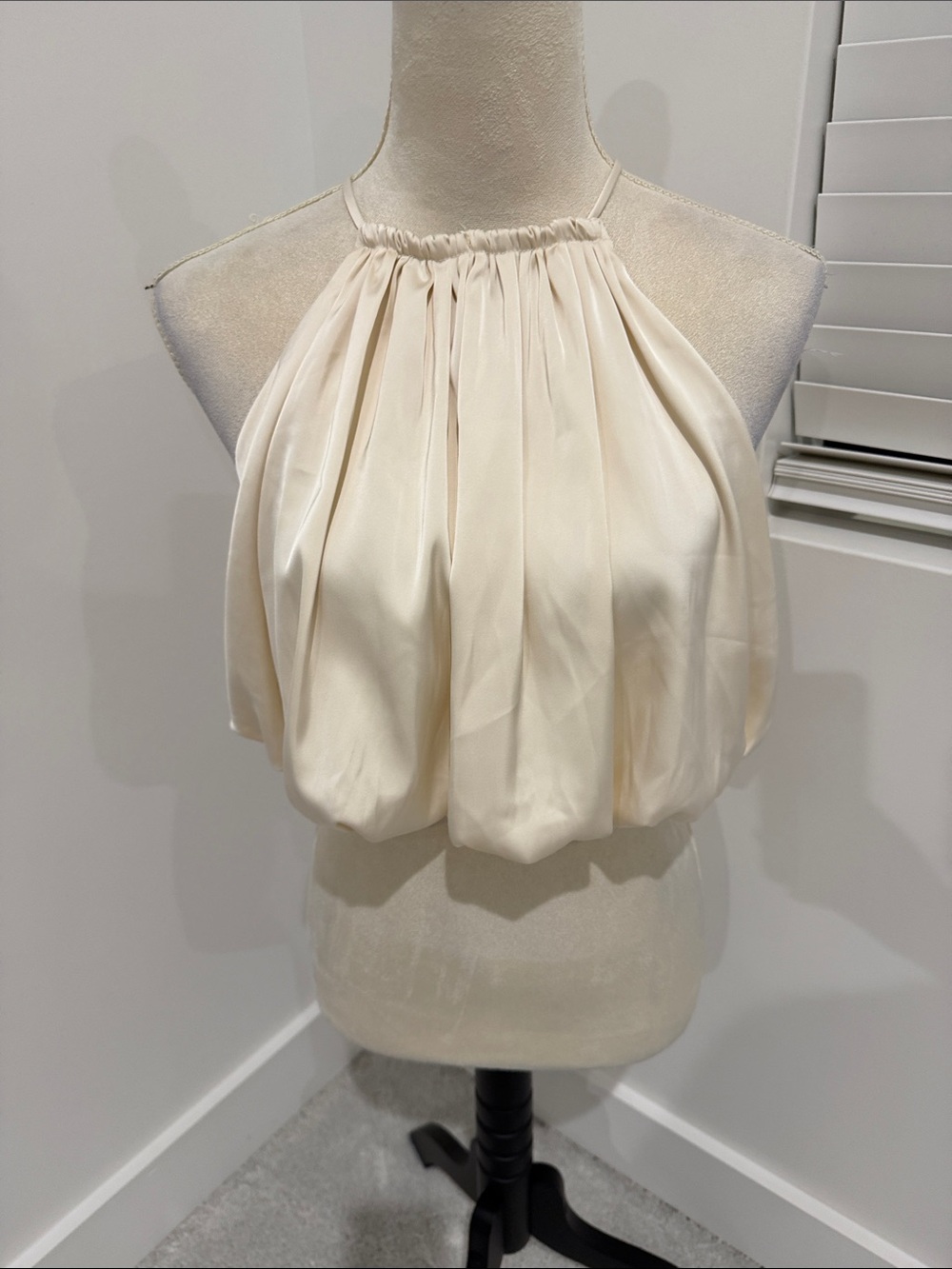 Zara Cream Pleated Halter Crop Top